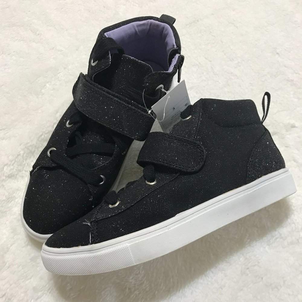 Cat & Jack Sneakers Shoes Girls Size 3 Black White Glitter Regan High Tops